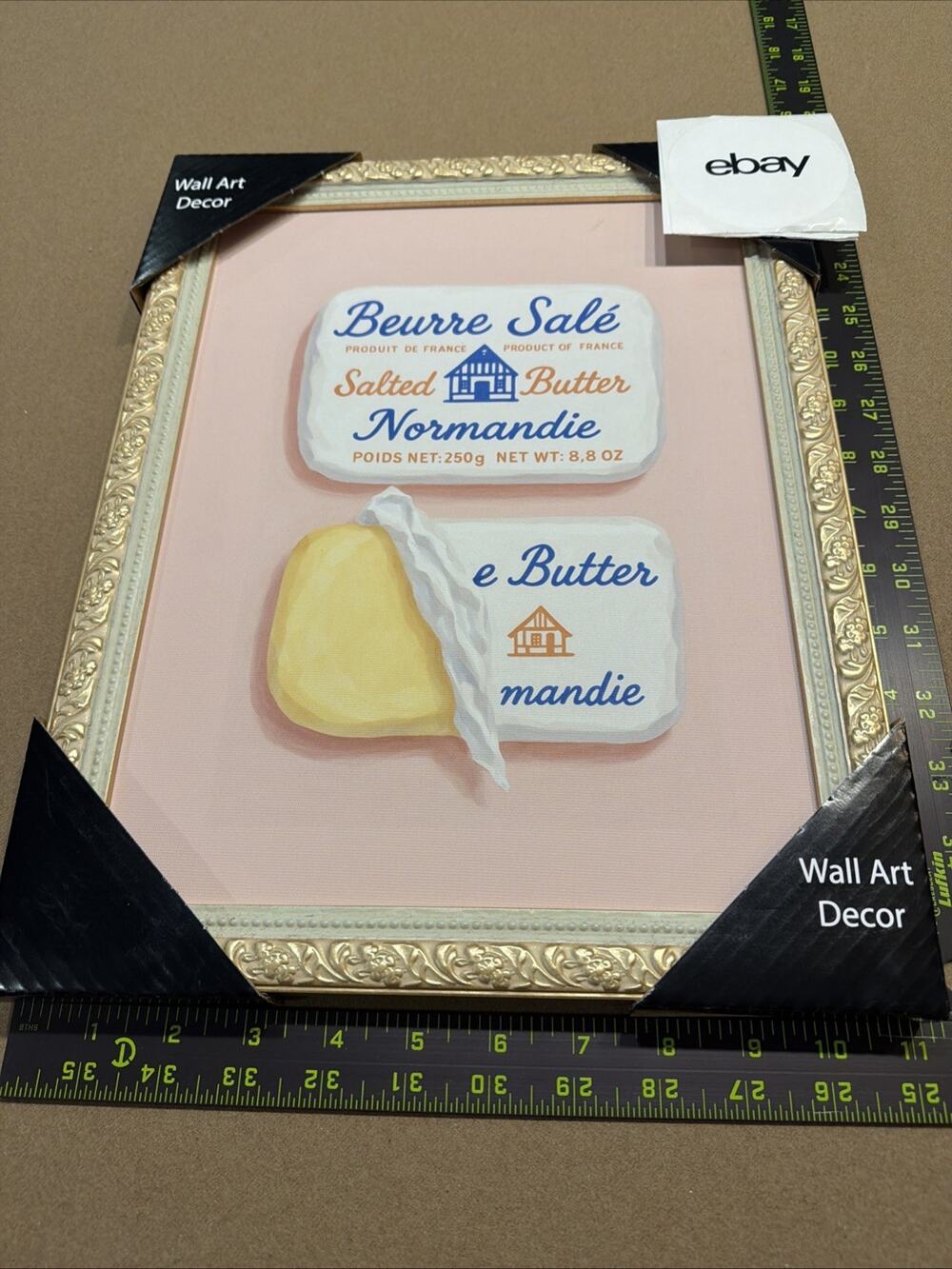 French-inspired still life wall art features a rustic Normandie butter 11x14.5
